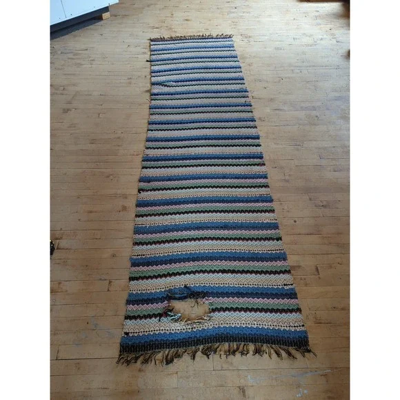 Antique Imported Swedish Hand Made Rag Rug Runner (31 x 112 ) As Shown